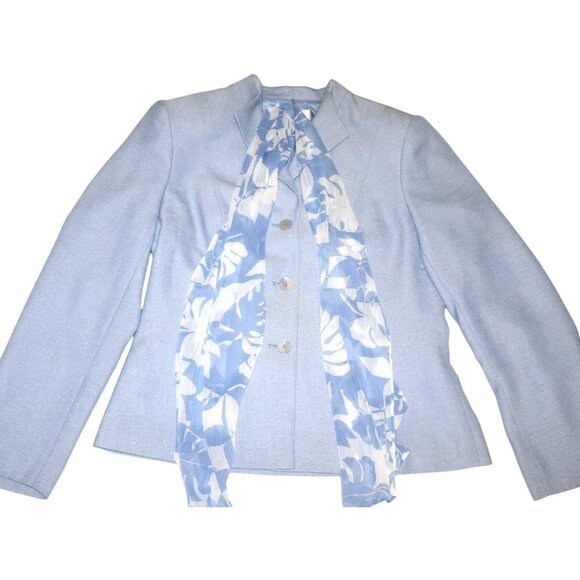 Collections For Le Suit Light Blue Button-Up Blazer With Sheer Scarf Office Sire - Picture 1 of 7